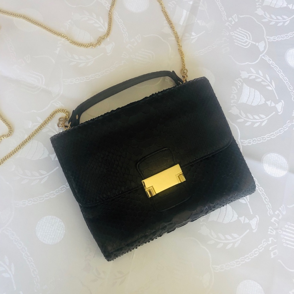 Ghibli Black Python Leather Bag